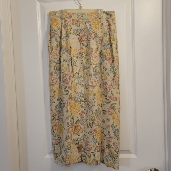 Vintage Talbots Linen-Blend Floral Tapestry-Pattern Long Pleated Maxi Skirt - Picture 1 of 12